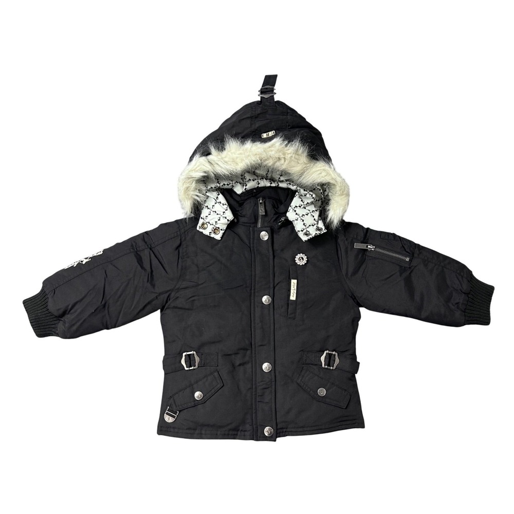 Vintage Baby Phat Girls Black Puffer Jacket Hooded Faux Fur Trim Size 3T New
